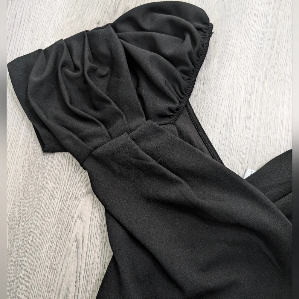 Revamped Black Sweetheart Crop Top Puff Sleeve Goth Pin Up Retro Size M - Picture 3 of 9